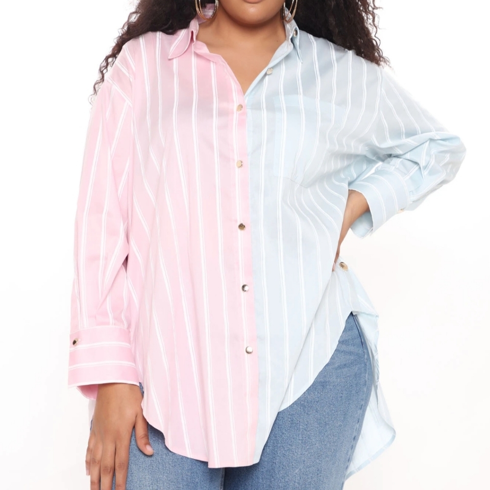 NWT part ways oversized striped shirt pink & blue